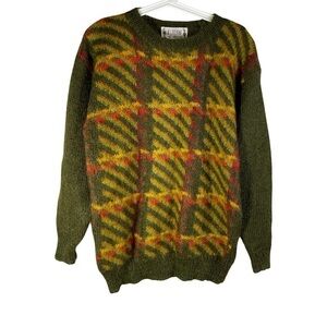 VTG 80S MELBOURNE ELEMENTS WOMENS MOHAIR CHECKERED ABSTRACT SHAGGY SWEATER Sz M